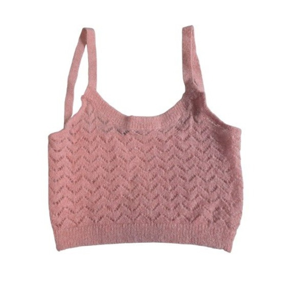 ZARA Pink Pointelle Knit Crop Top Alpaca Wool Blend Sheer Camisole Small